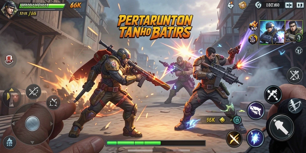 Tangkapan layar gameplay 66K menampilkan pertarungan epik antara karakter yang kuat.