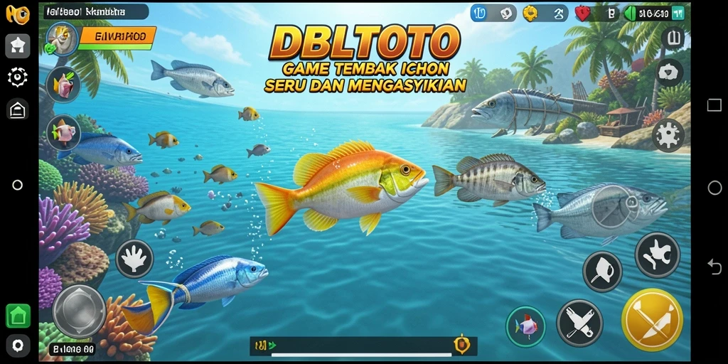 Tampilan gameplay DBLTOTO yang penuh aksi menembak ikan.