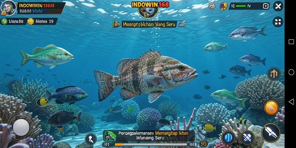 Screenshot gameplay INDOWIN168 menunjukkan adegan memancing yang menarik dan grafis menawan.