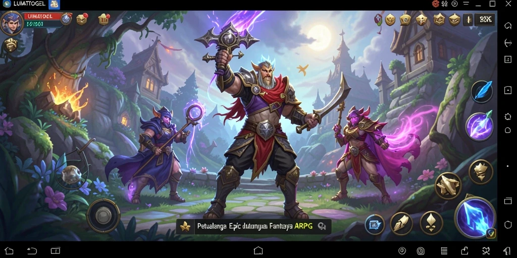 Screenshot gameplay LUNATOGEL menampilkan aksi pertarungan mendebarkan di dunia fantasi.