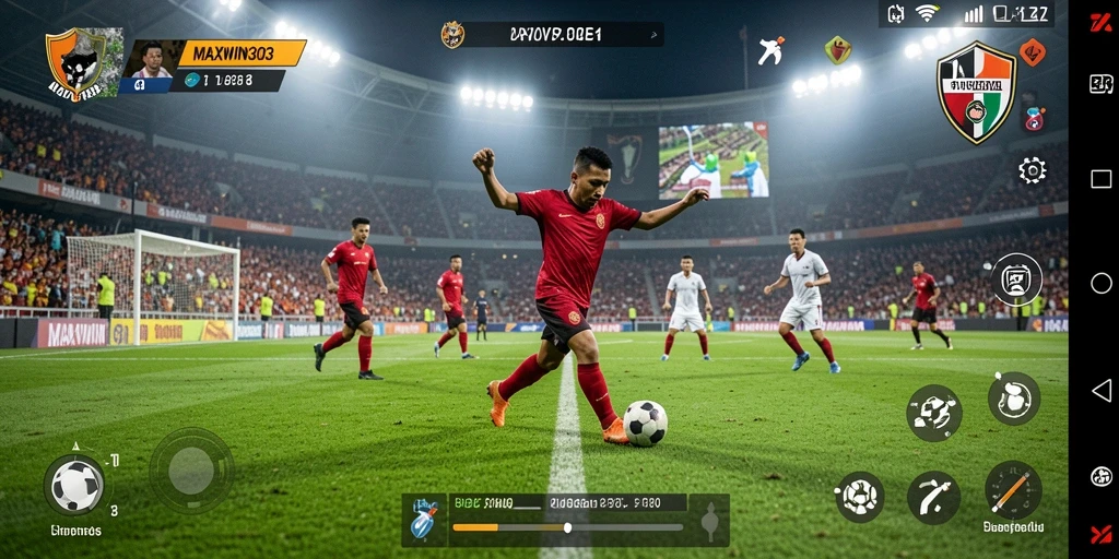 Tampilan gameplay <strong>MAXWIN303</strong> yang menarik dengan aksi sepak bola seru.