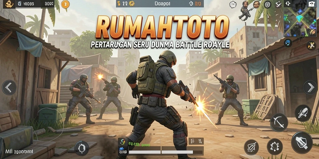 Screenshot gameplay RUMAHTOTO menampilkan aksi seru dalam pertempuran Battle Royale.