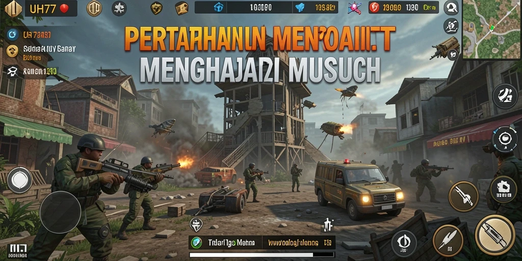 Screenshot UH77 menampilkan aksi seru dalam permainan Tower Defense.