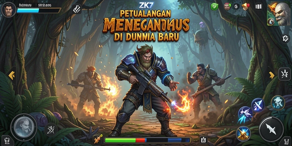 Screenshot ZK7 menampilkan gameplay penuh aksi dan eksplorasi petualangan.